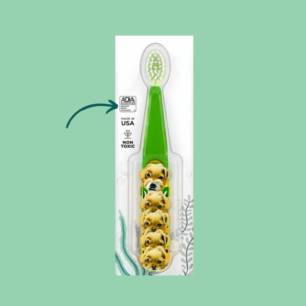 ADA Accepted seal on the packaging of a children's toothbrush